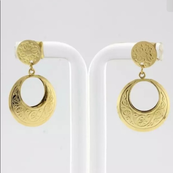 Jewelry - Vintage ornate 14k gold hoop earrings